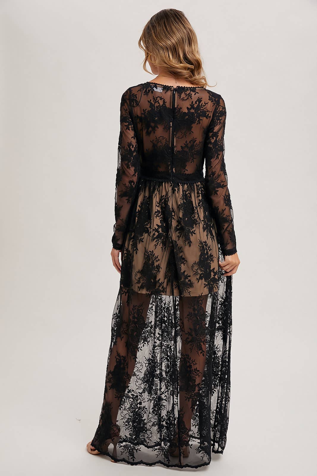 BOHO FLORAL LACE V-NECK MAXI DRESS WITH LINING Bluivy