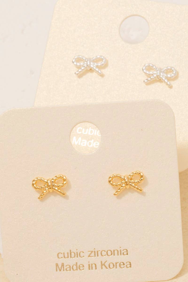 Gold Dipped Mini Bow Stud Earrings 926 WEST