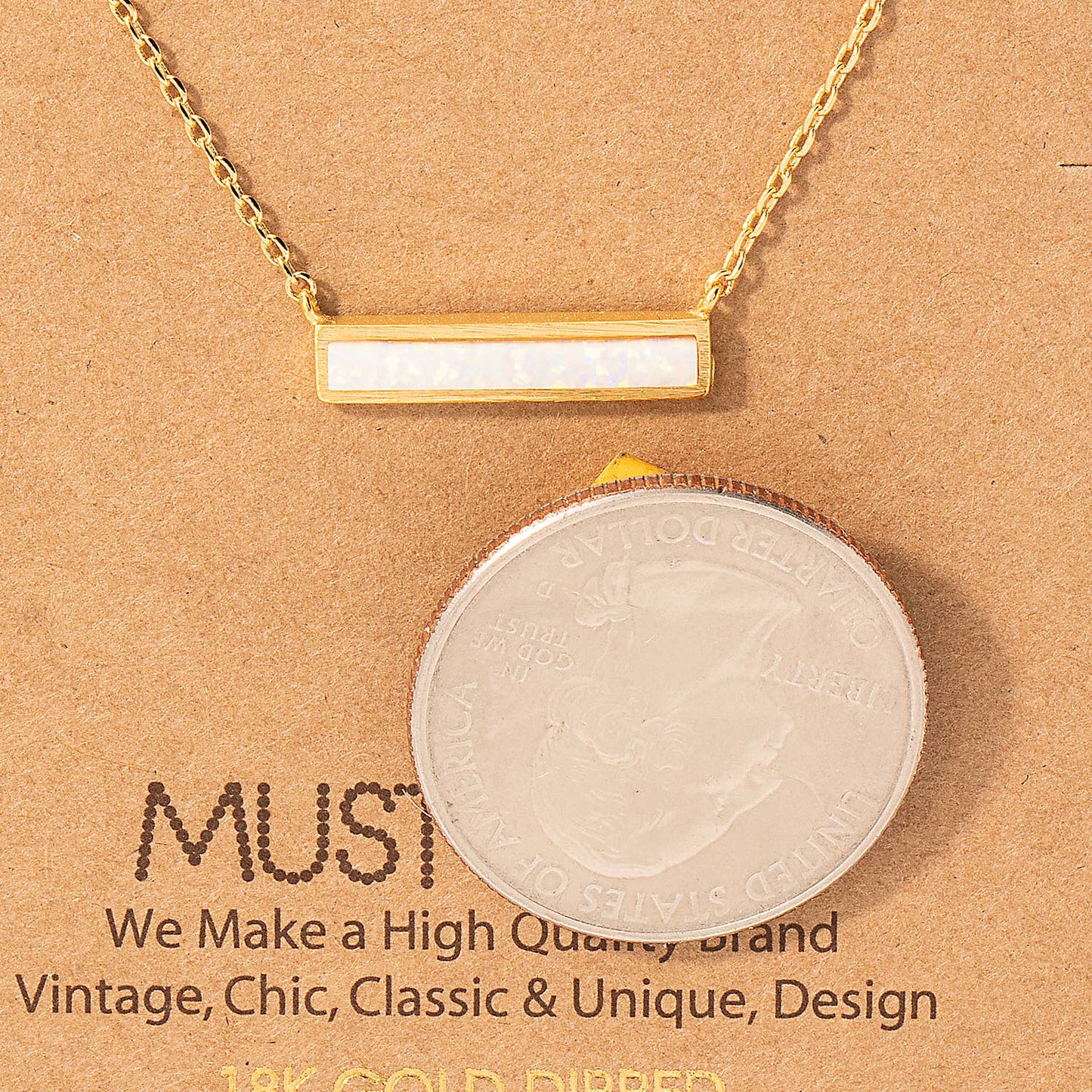 Opal Stone Bar Pendant Necklace Fame Accessories