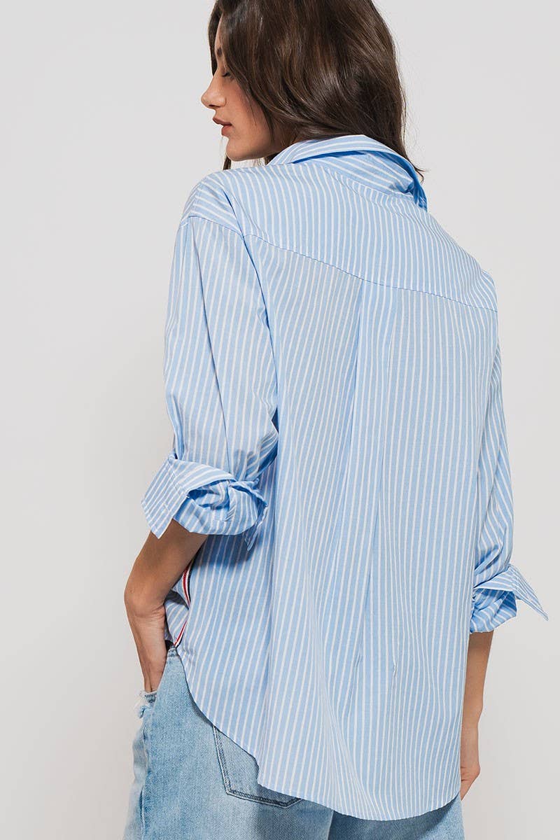 Striped Twill Tape Detail Statement Button Shirt
