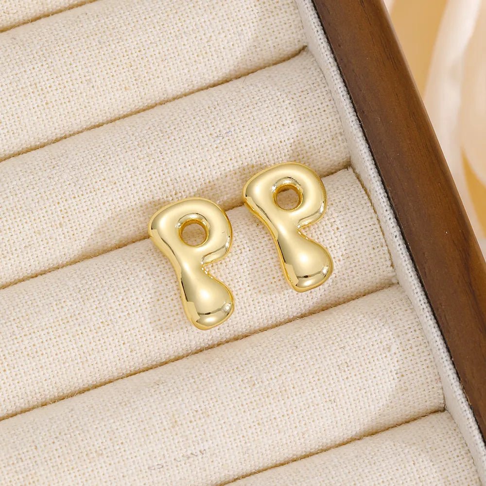 18K Gold - Plated Bubble Letter Stud Earrings - 926 West