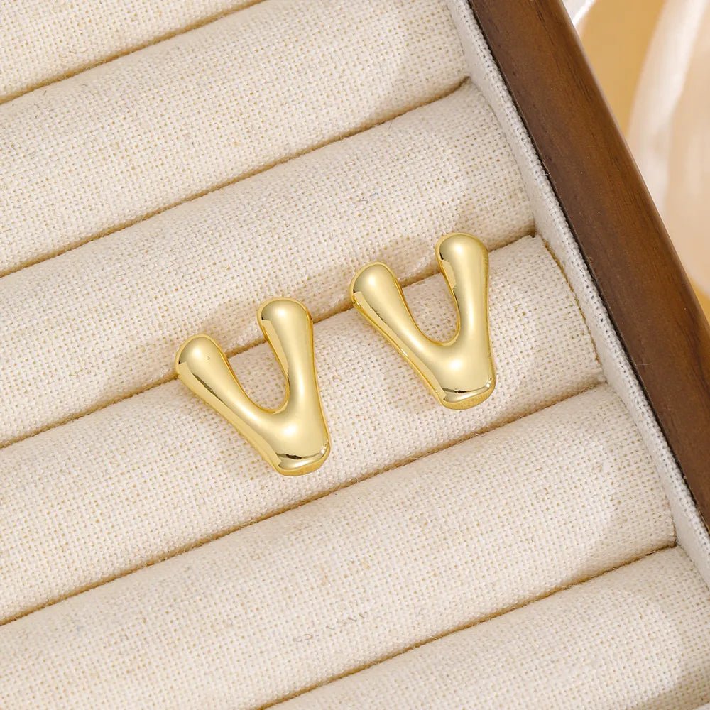 18K Gold - Plated Bubble Letter Stud Earrings - 926 West