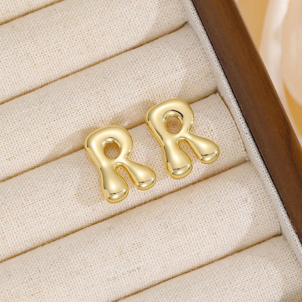 18K Gold - Plated Bubble Letter Stud Earrings - 926 West