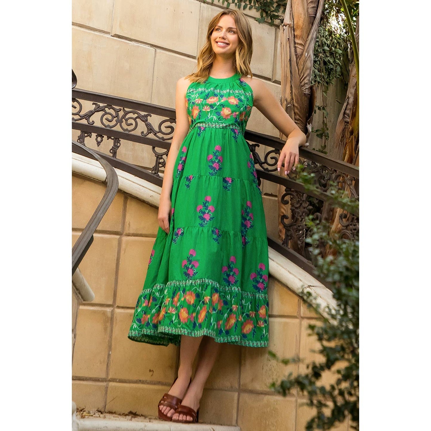 Halter Neck Floral Print Maxi Dress