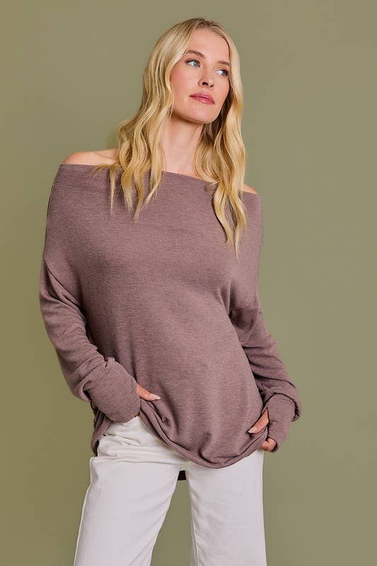 COWL NECK LONG SLEVEE OFF SHOULDER TOP