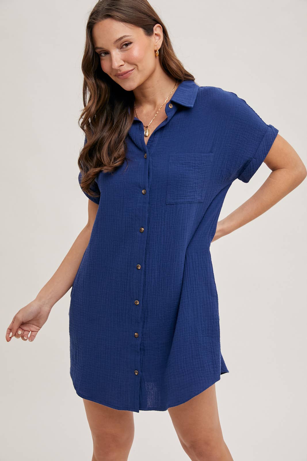 FINAL SALE- BUTTON UP SHIRT DRESS WITH POCKET