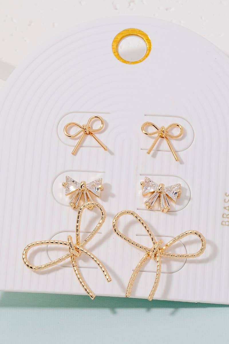 Studs 3Pc Ribbon Bow Stud Earrings Set 926 WEST