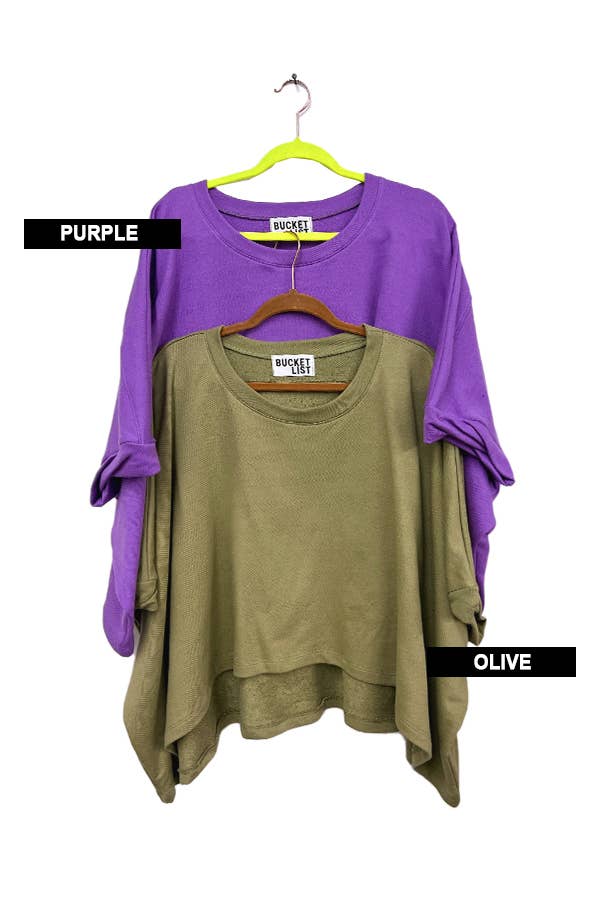 Bucketlist (Purple) T1704D Solid French Terry Semi Crop Top BUCKETLIST