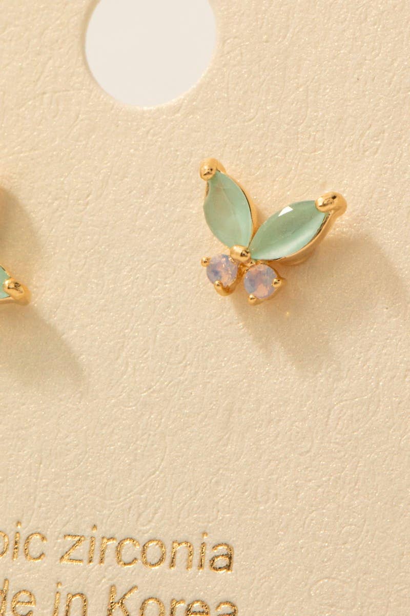 Gold Dipped Dainty Cz Butterfly Stud Earrings