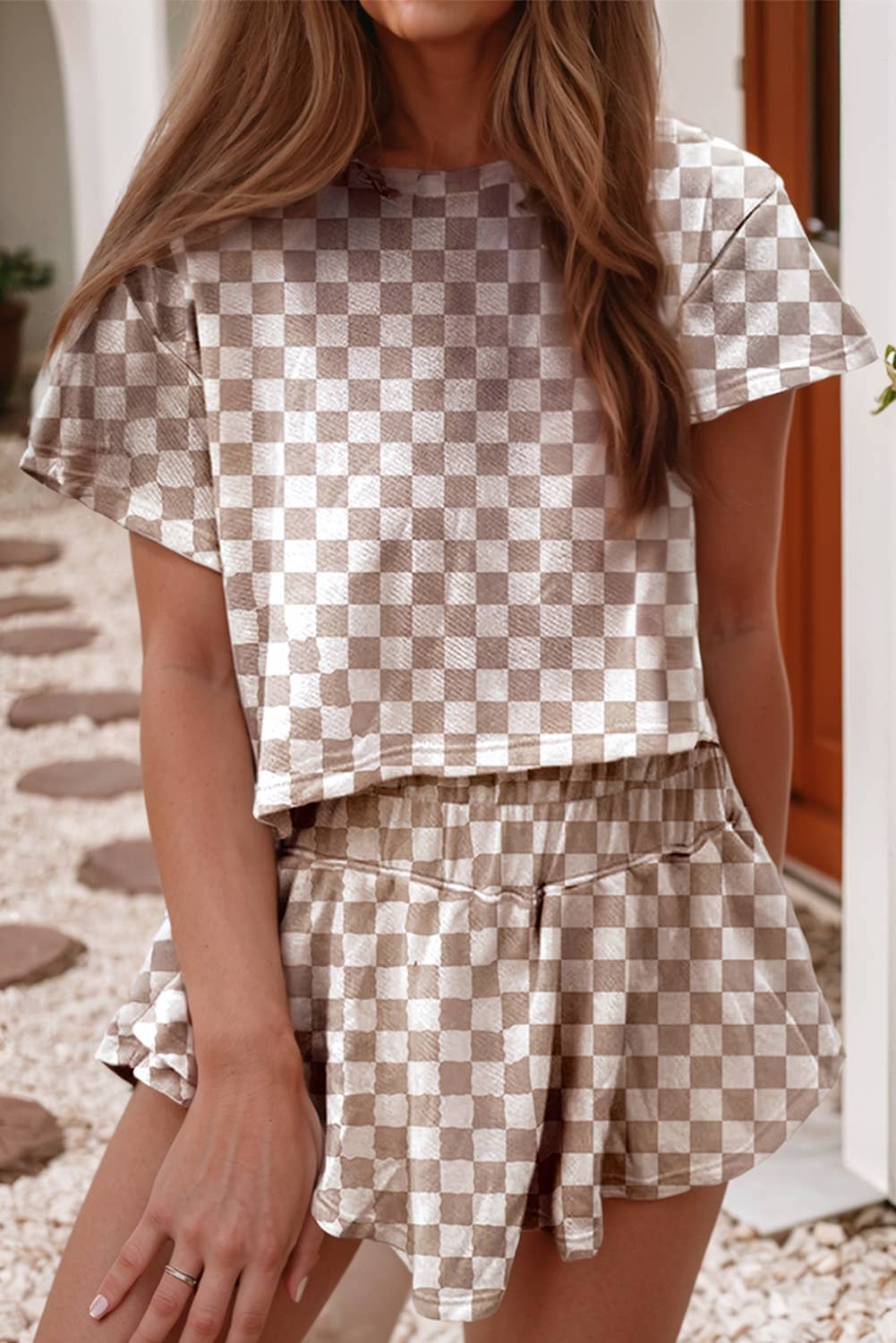 Checkerboard T Shirt and Skorts 2 Piece Outfit