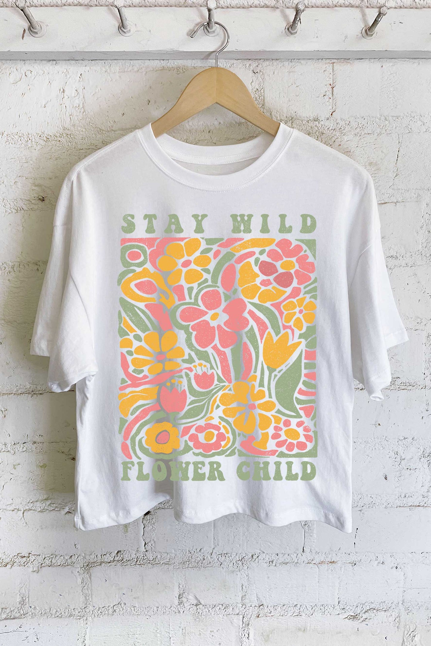 STAY WILD FLOWER CHILD GRAPHIC LONG CROP TOP