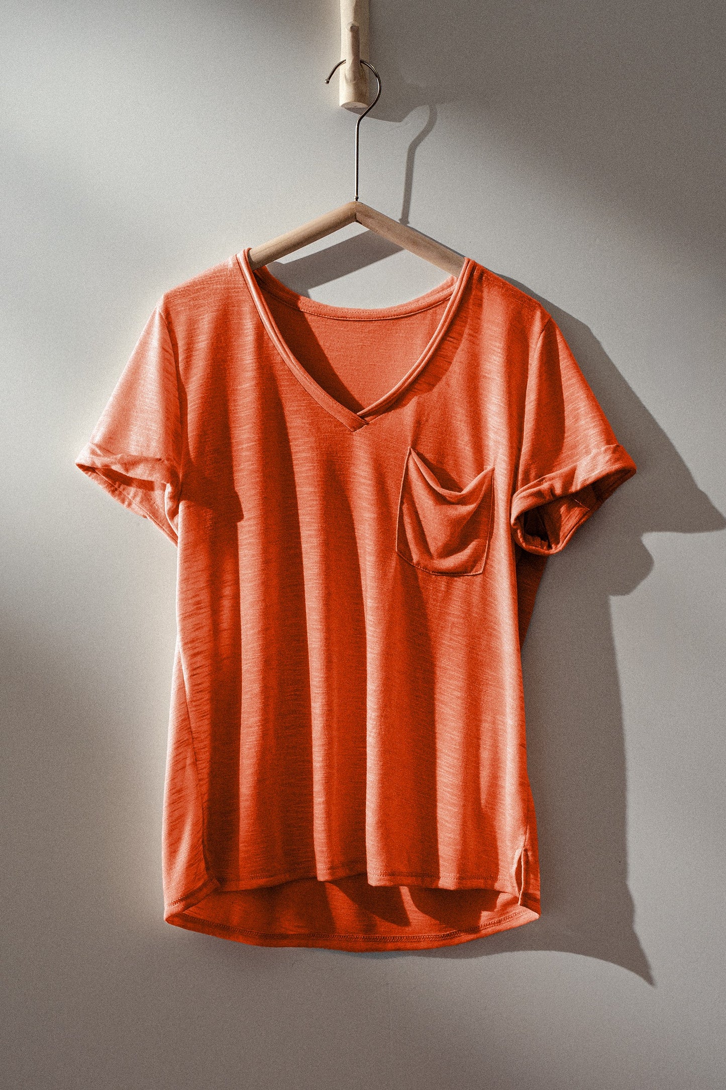 FINAL SALE- RELAXED V NECK SHORT SLEEVE SLUB TOP CORAL
