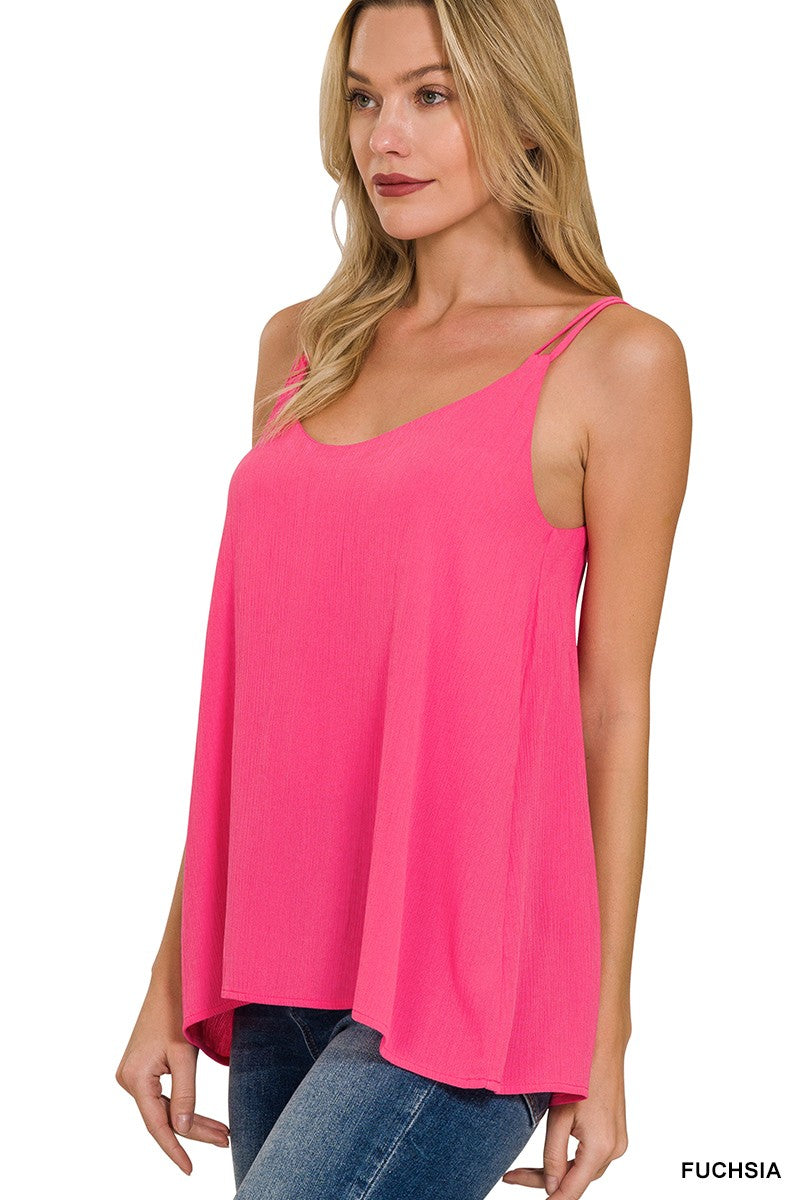ZENANA Womens Woven Crinkle Double Spaghetti Strap V-neck Cami