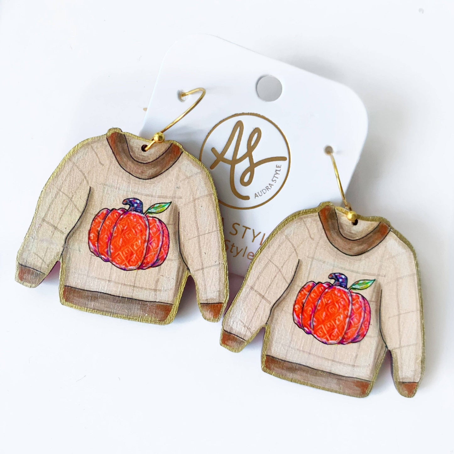 Fall Halloween Statement Earring Orange Pumpkin Sweater Dangle Audra Style