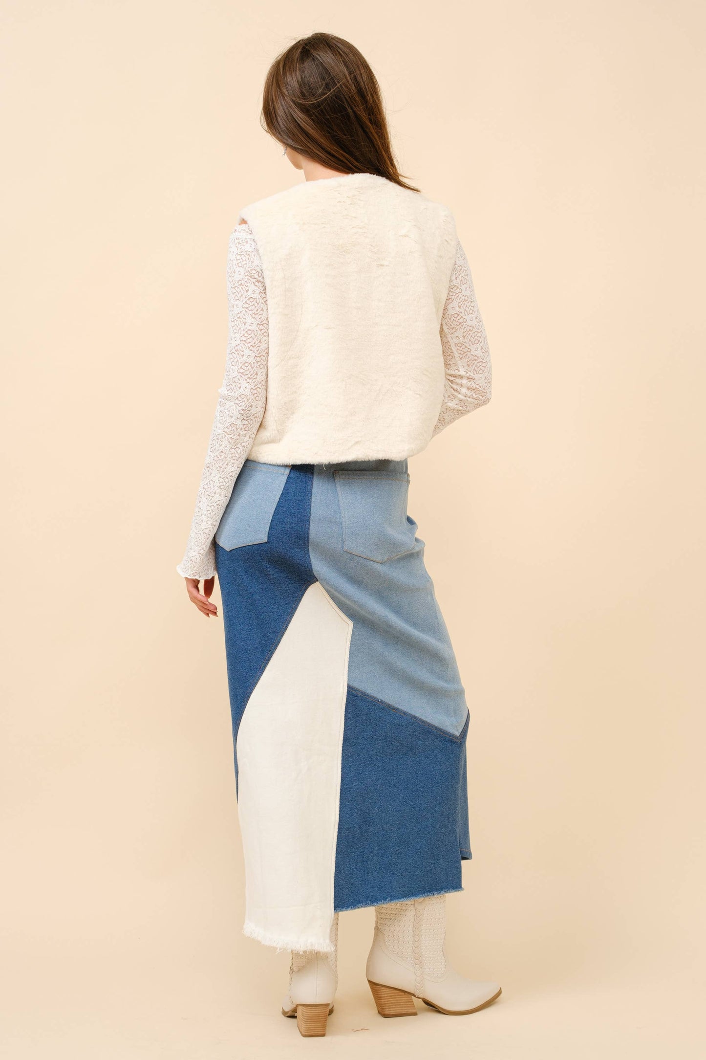 35084J - Western Embroidered Fur Vest Blue B