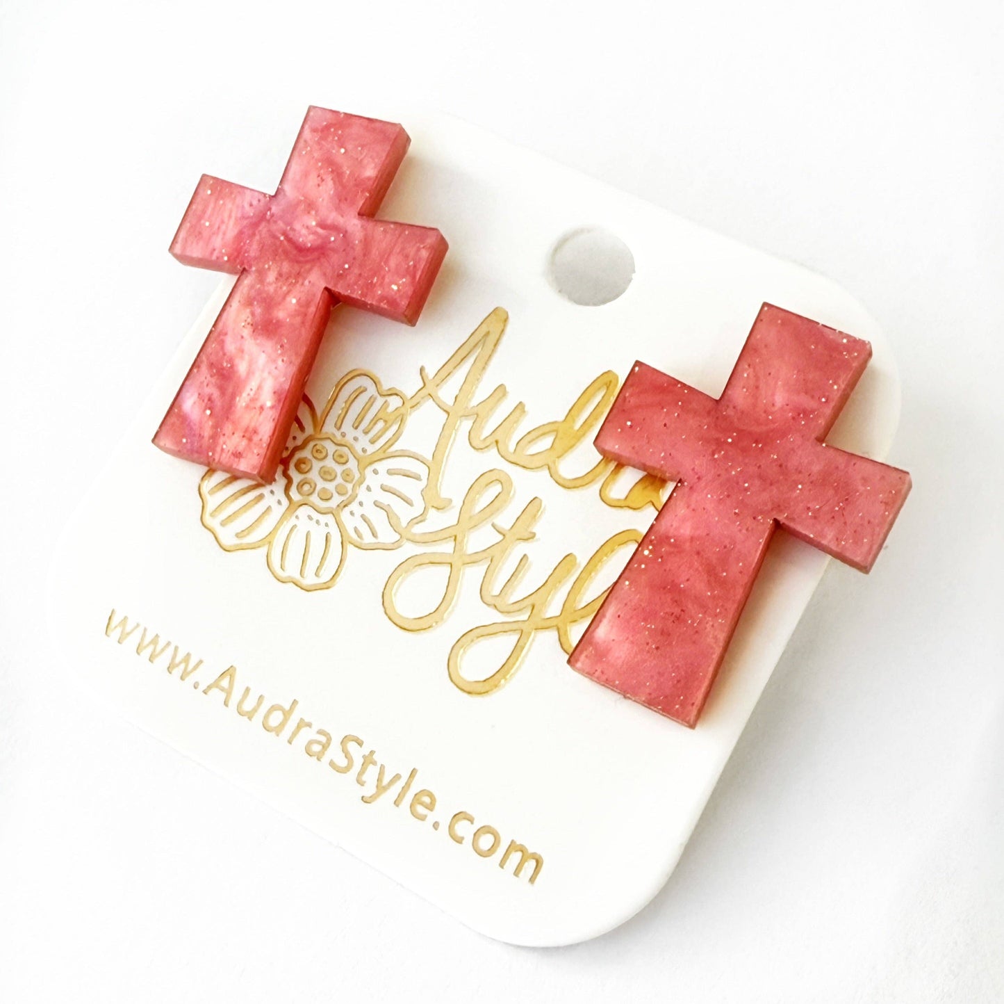 Ruby Pearl Cross Stud - Colorful Earring Audra Style