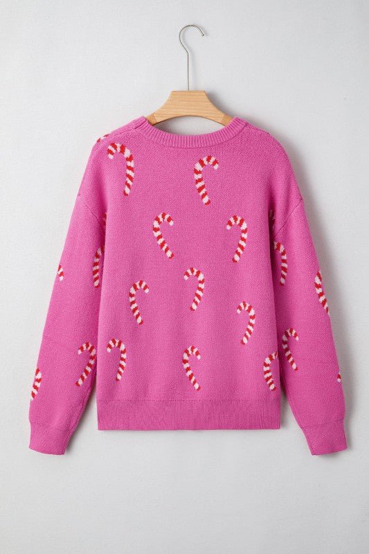 Christmas Candy Cane Drop Shoulder Sweater - 926 West