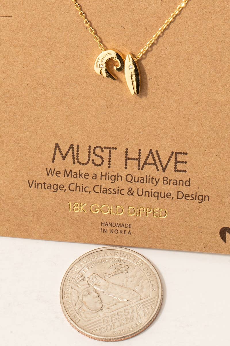 Gold Dipped Surfboard And Wave Charms Necklace