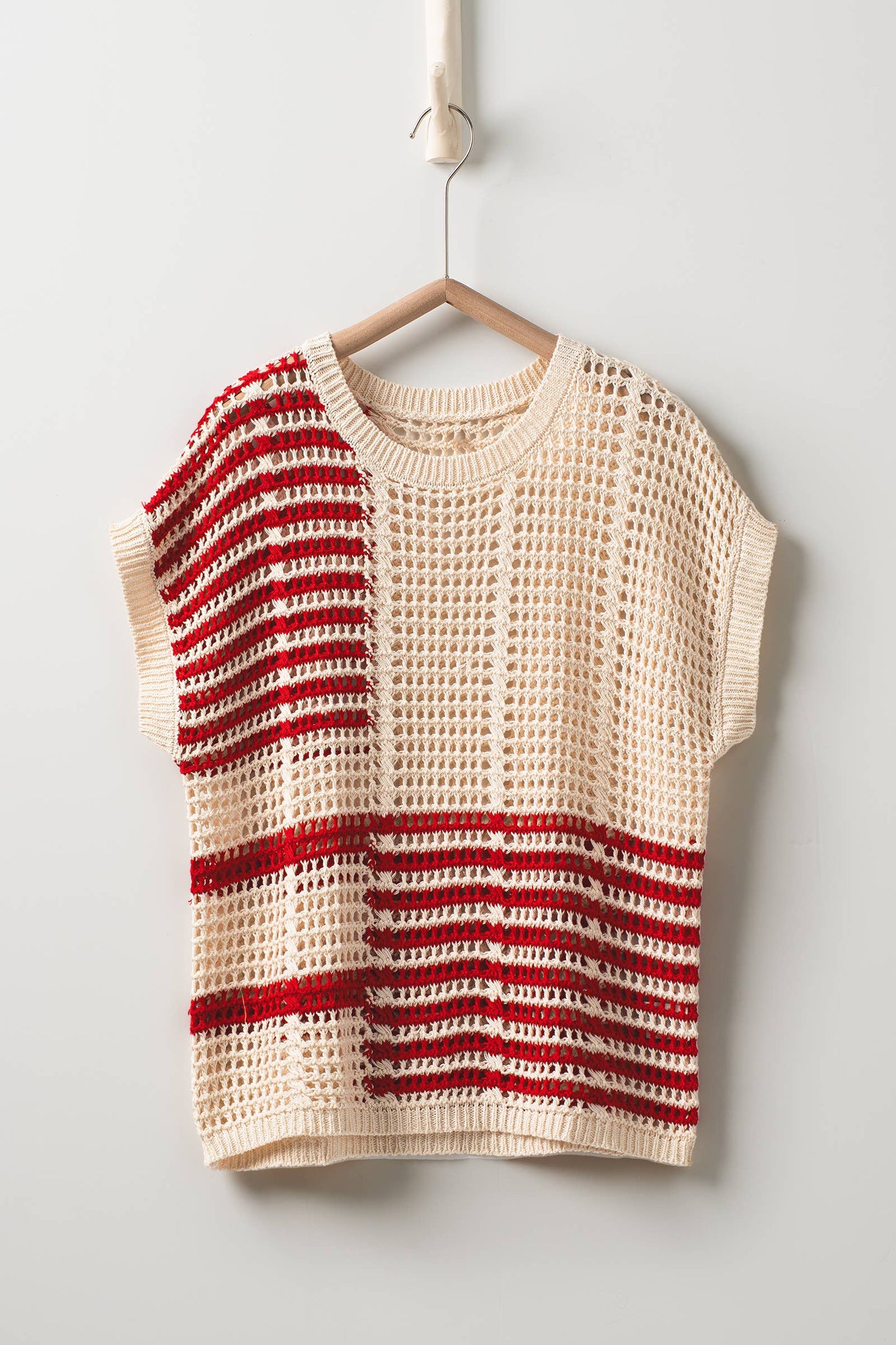 FINAL SALE- Open Weave Striped Crochet Knit Spring Top