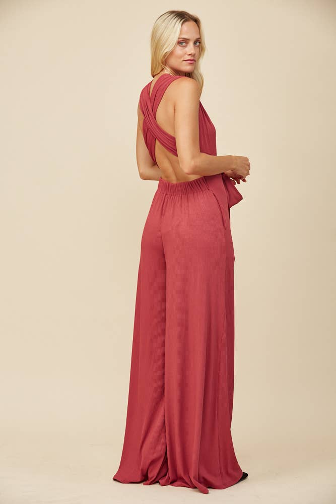 BOHO RIBBED MAGIC MULTIWEAR JUMPSUIT - MARSALA