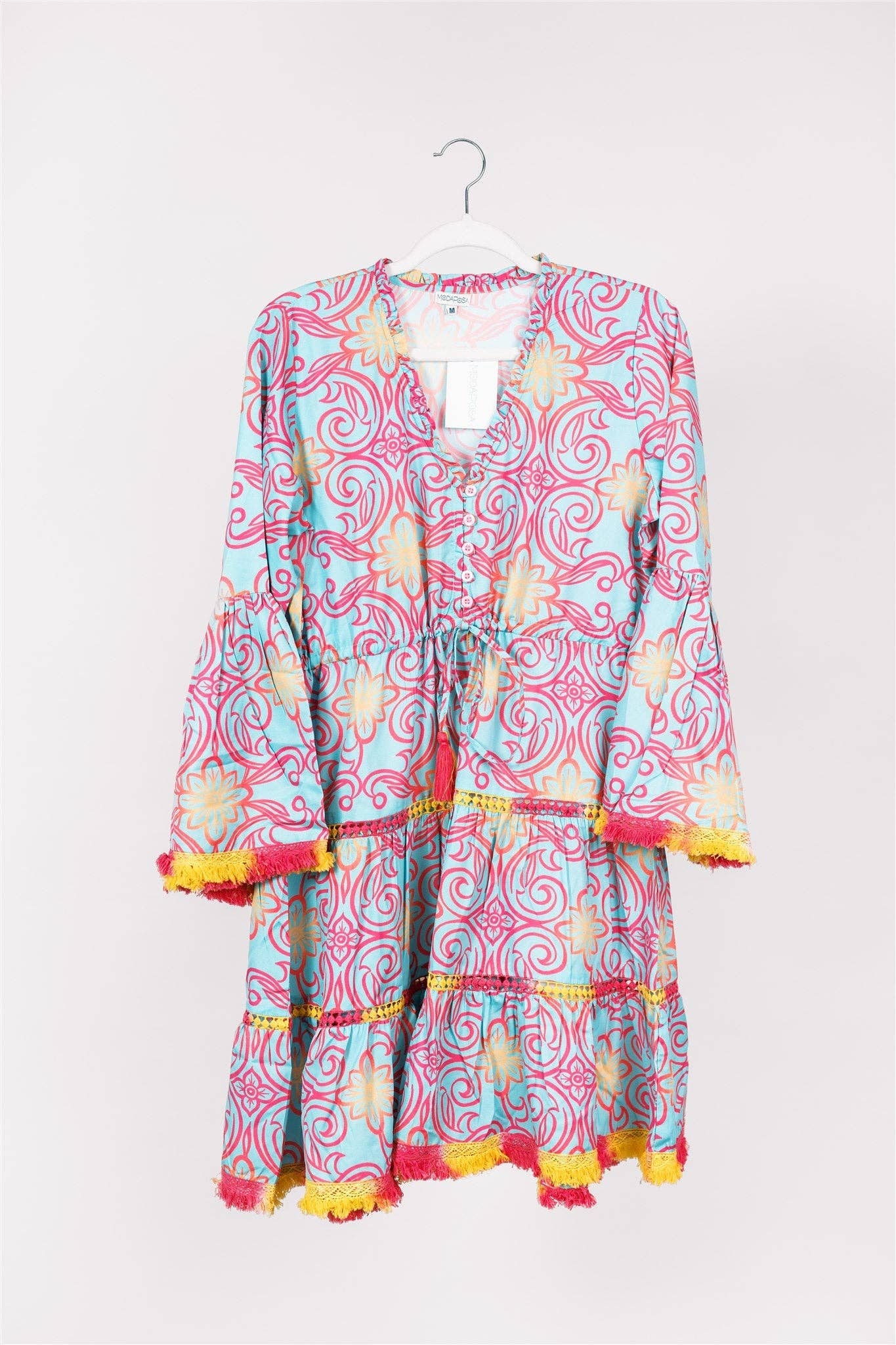 FINAL SALE- Desideria Dress Majolica Arbor Blue Red Gold Spring Summer