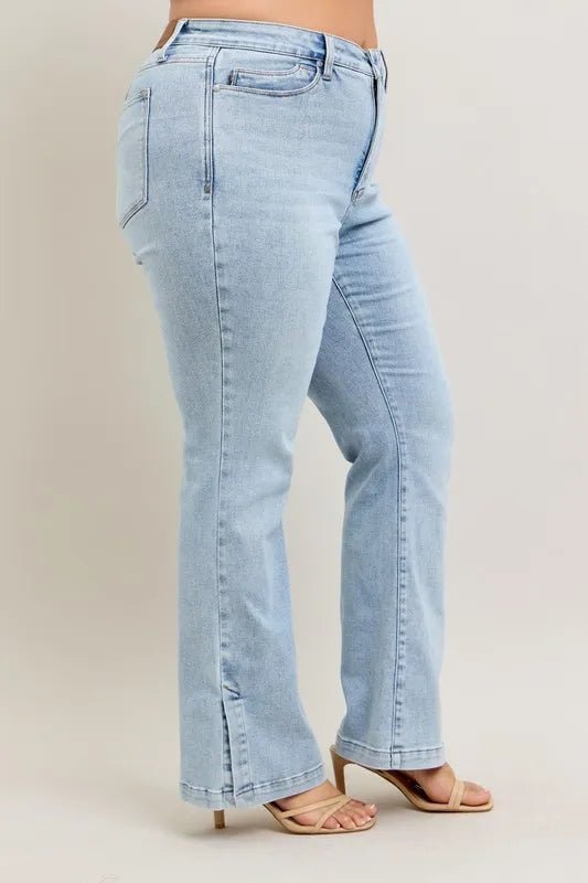 Judy Blue Full Size Tummy Control Vintage Wash Side Slit Slim Boot Jeans Plus Size - 926 West