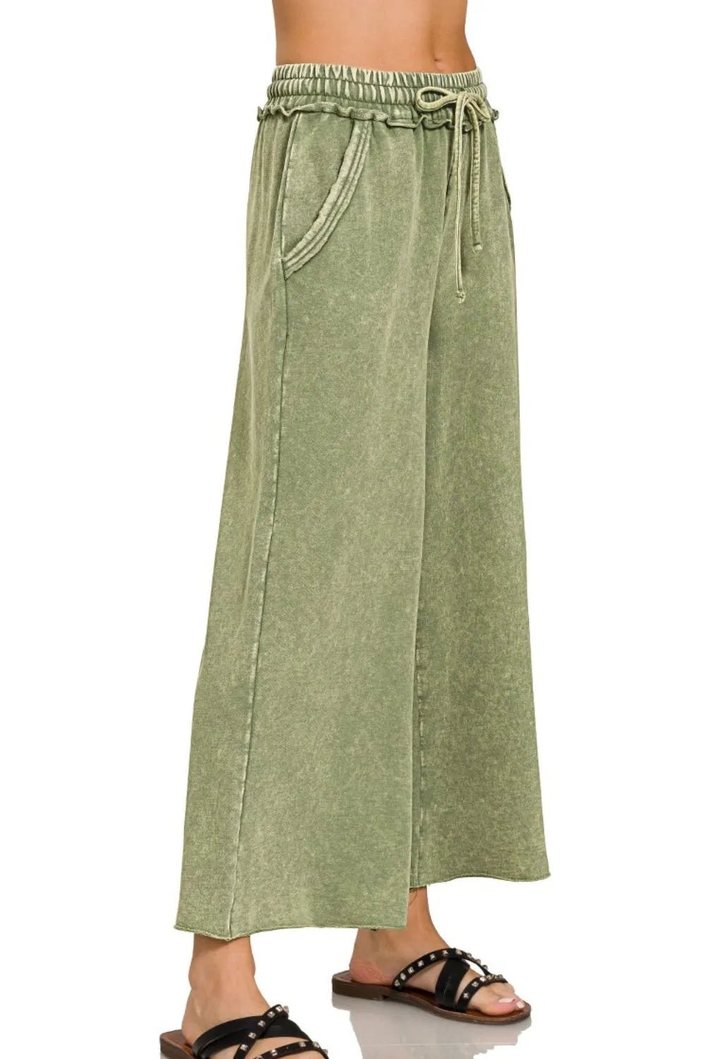 Zenana Washed French Terry Palazzo With Pockets - 926 West