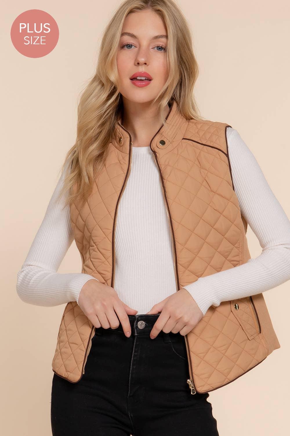 Suede Piping Quilted Padding Vest Active Basic | Active USA