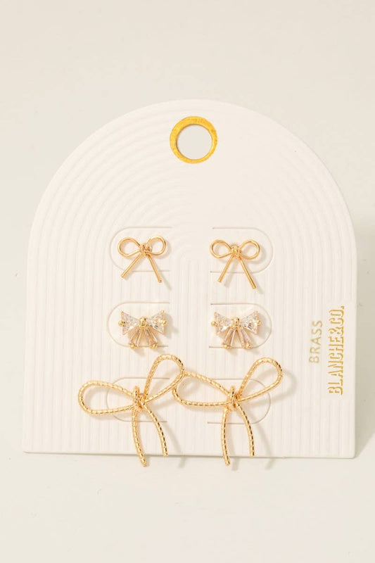 Studs 3Pc Ribbon Bow Stud Earrings Set