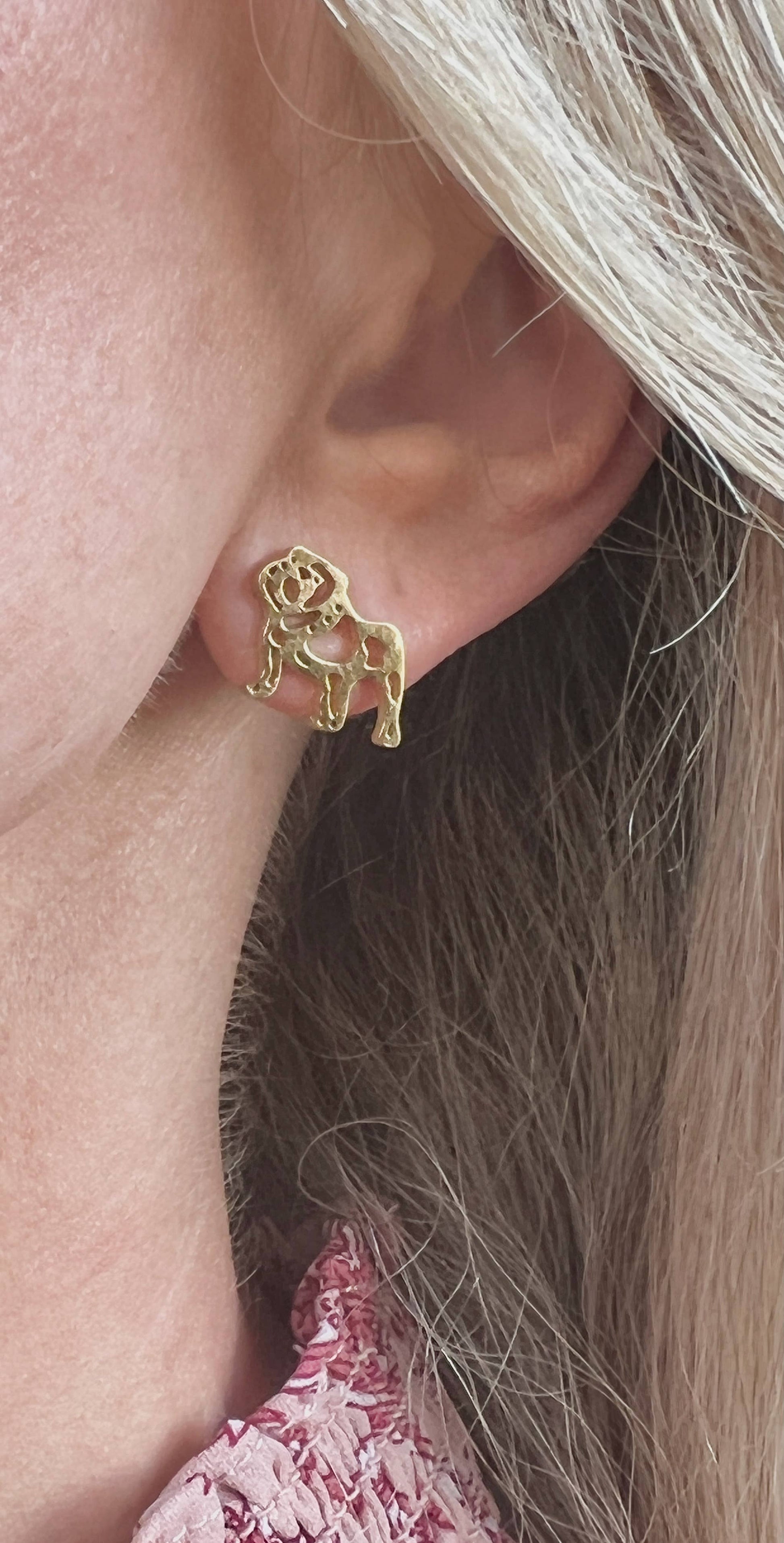 Adorable Bulldog Earrings- Gold Stainless Steel Bulldogs Steele Sloan Designs