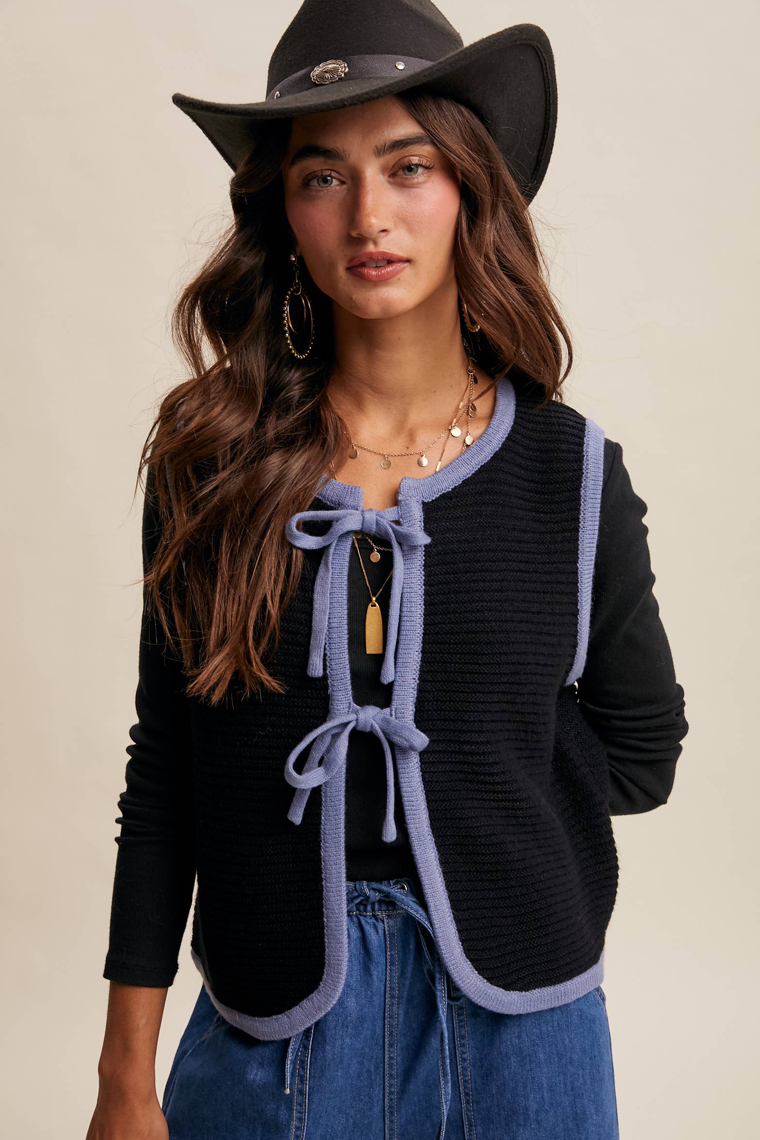 Two-Tone Tie Front Knit Vest LSW0997 Listicle