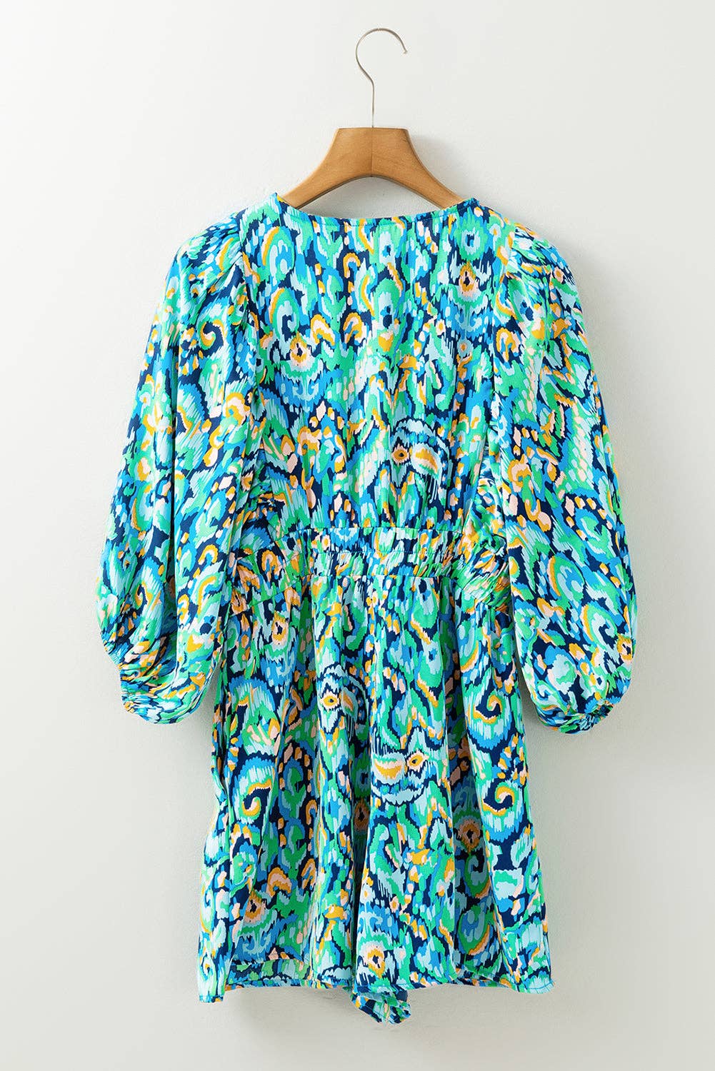 FINAL SALE-  Abstract Puff Sleeve V-Neck Romper