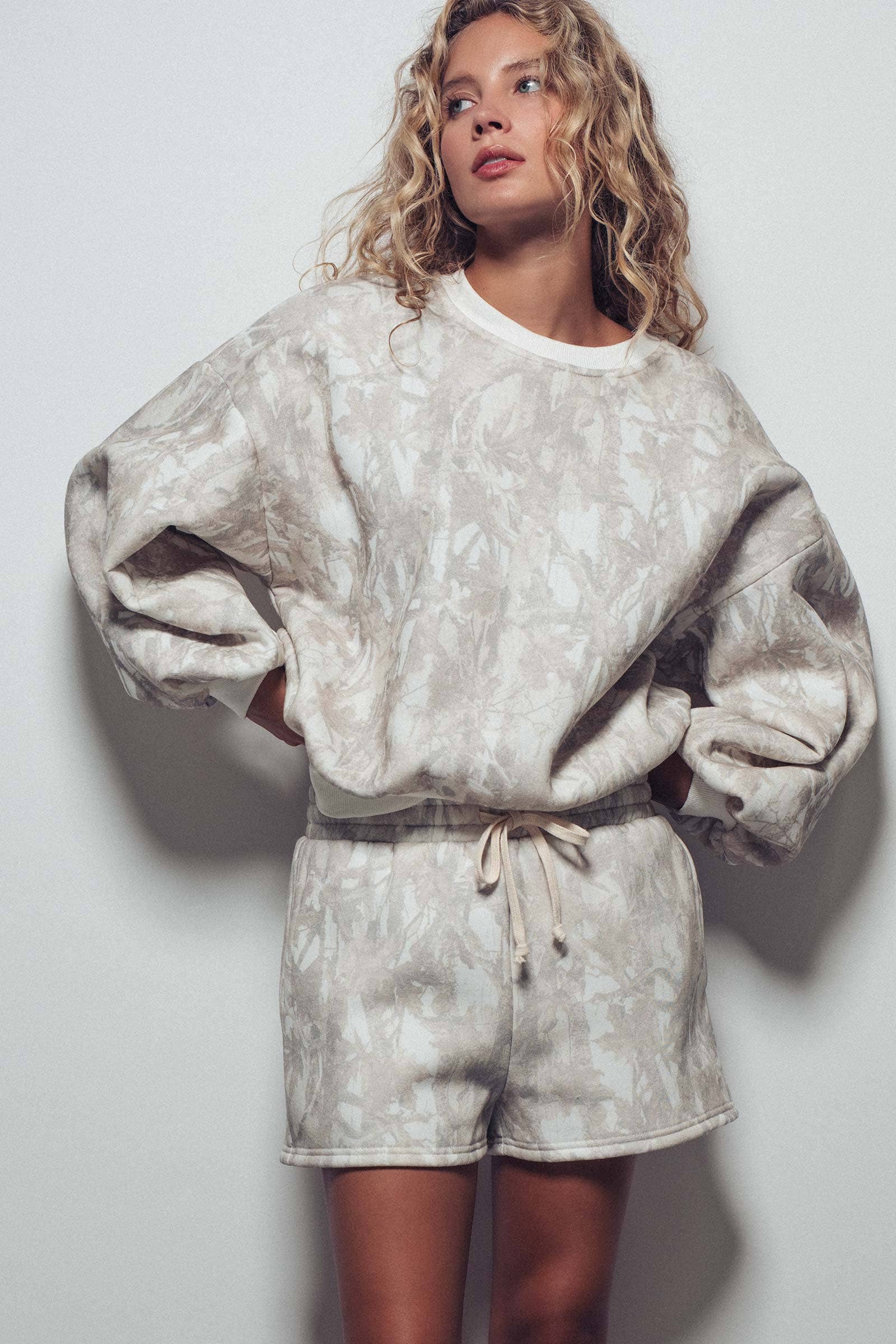 Relaxed Leaf Print Lounge Sweatshirt Set Urban Daizy