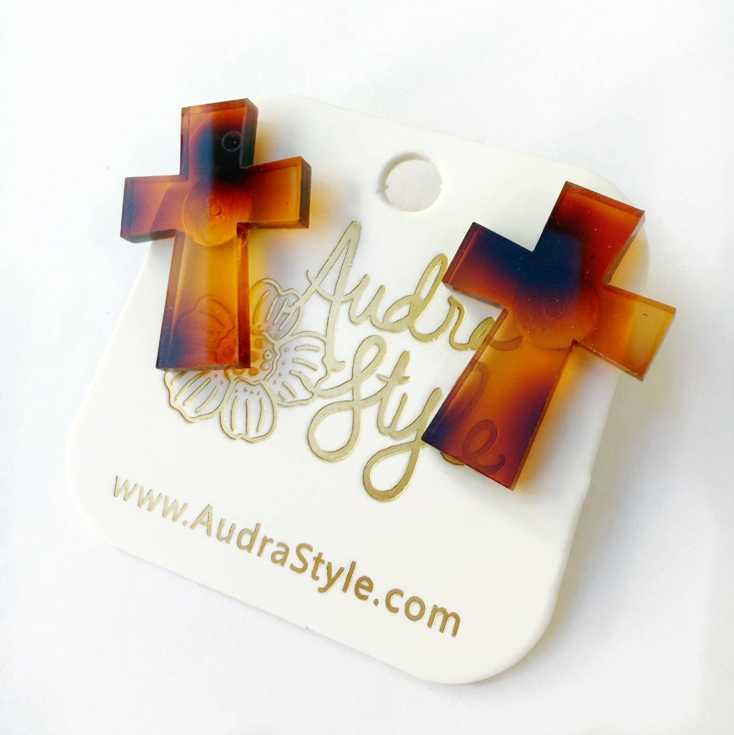 Tortoise Cross Stud - Colorful Earring Audra Style