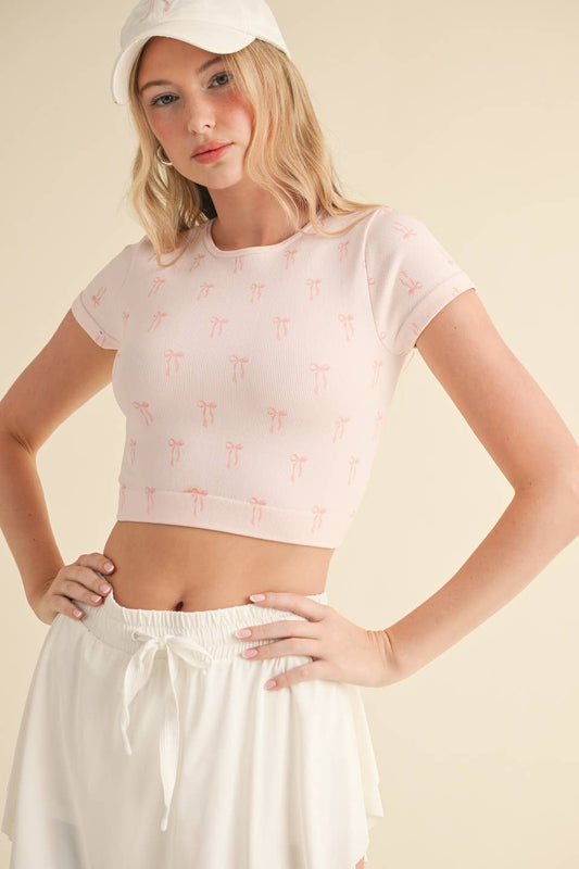 Bow Print Crewneck Baby Tee KIMBERLY C