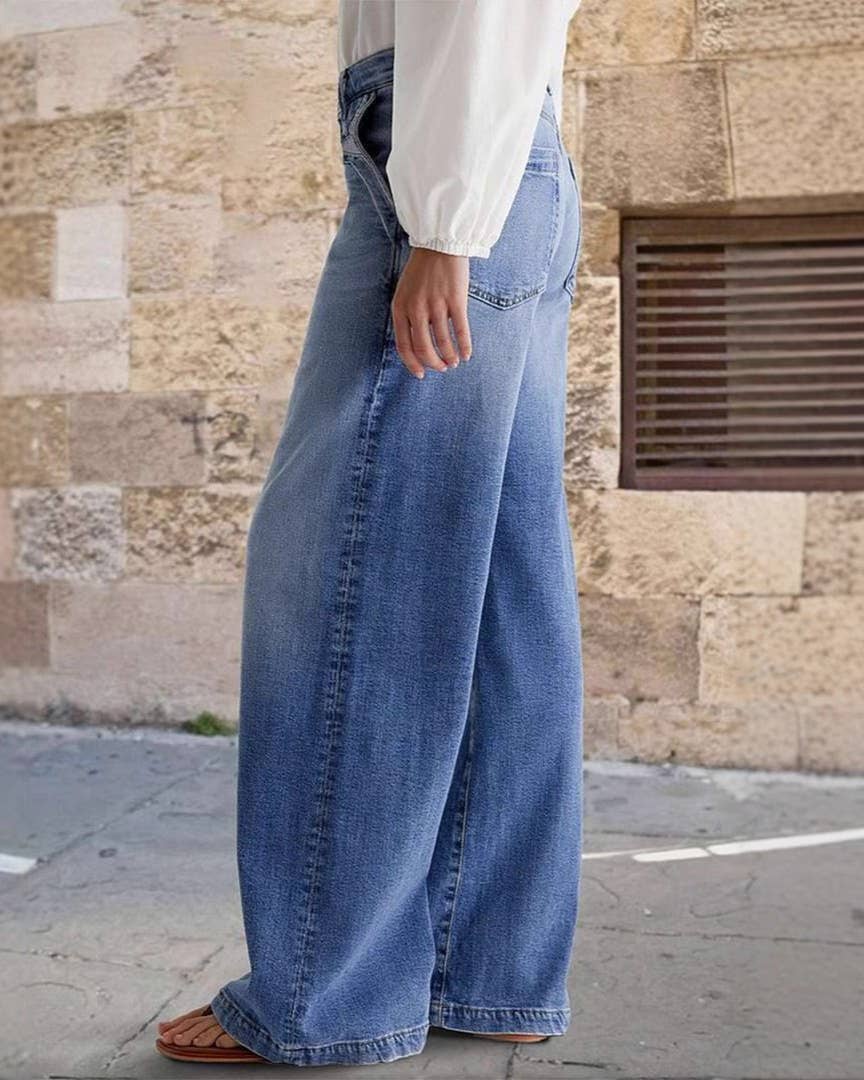 Vintage Wide-Leg Embroidered Casual Jeans