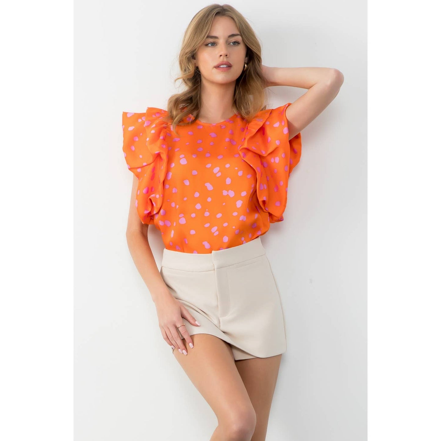 Flutter Sleeve Dotted Top