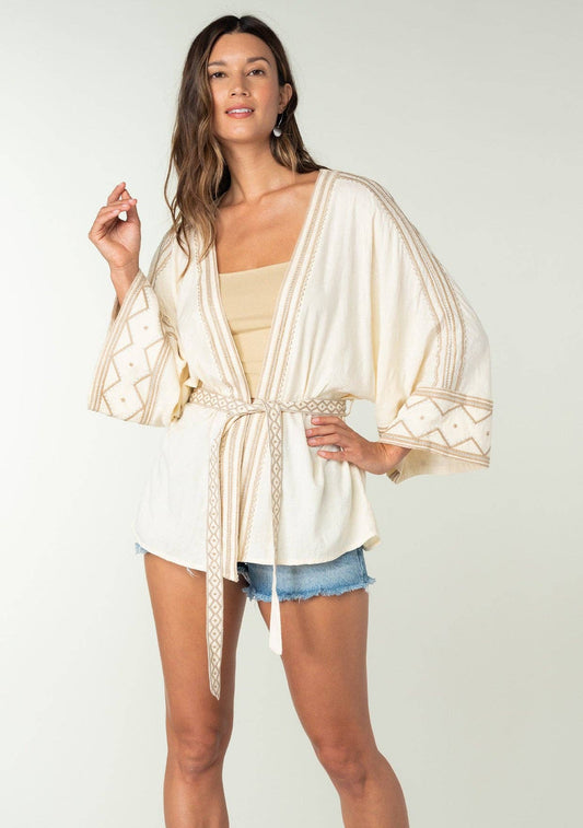 Embroidered Western Tie Front Kimono Top