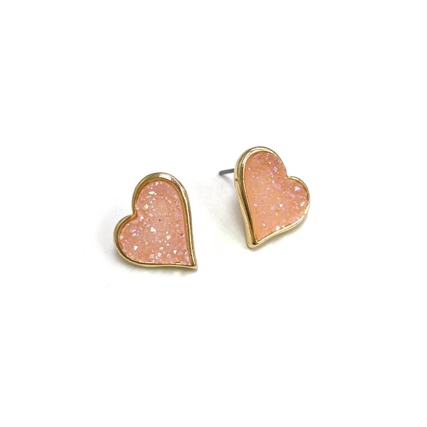 Uneven Resin Heart Druzy Button Stud Earrings StarryNYC