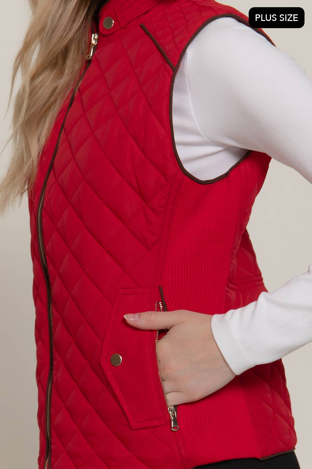 Suede Piping Quilted Padding Vest Active Basic | Active USA