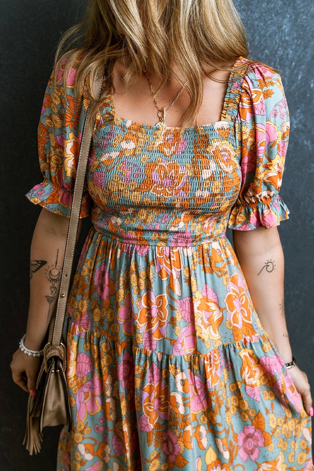 FINAL SALE- Floral Smocked Puff Sleeve Dress