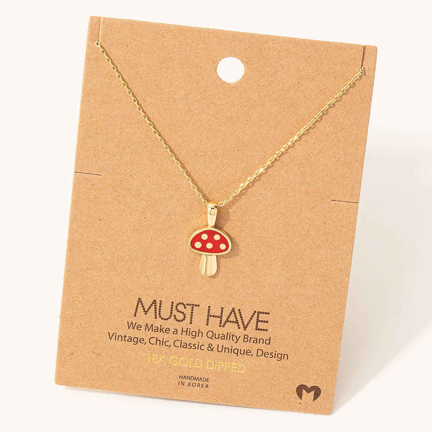 Mini Red Mushroom Pendant Dainty Necklace