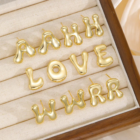 18K Gold - Plated Bubble Letter Stud Earrings - 926 West