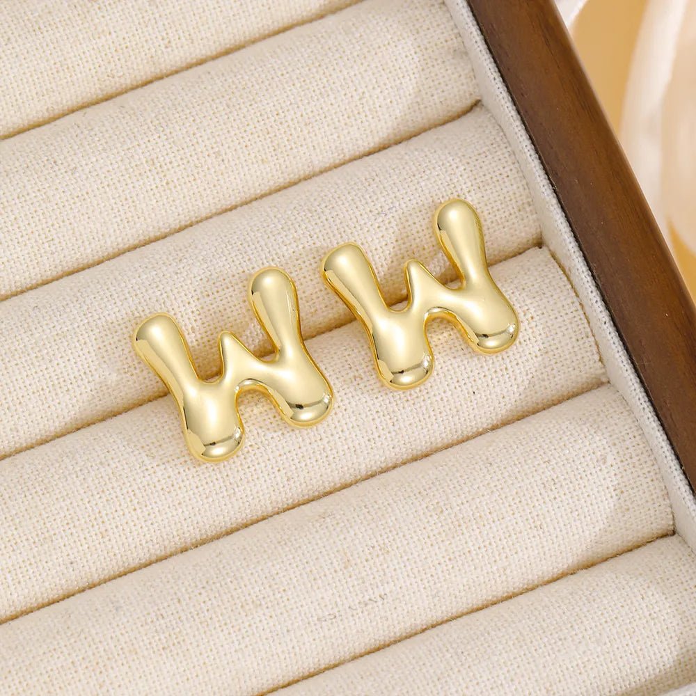 18K Gold - Plated Bubble Letter Stud Earrings - 926 West