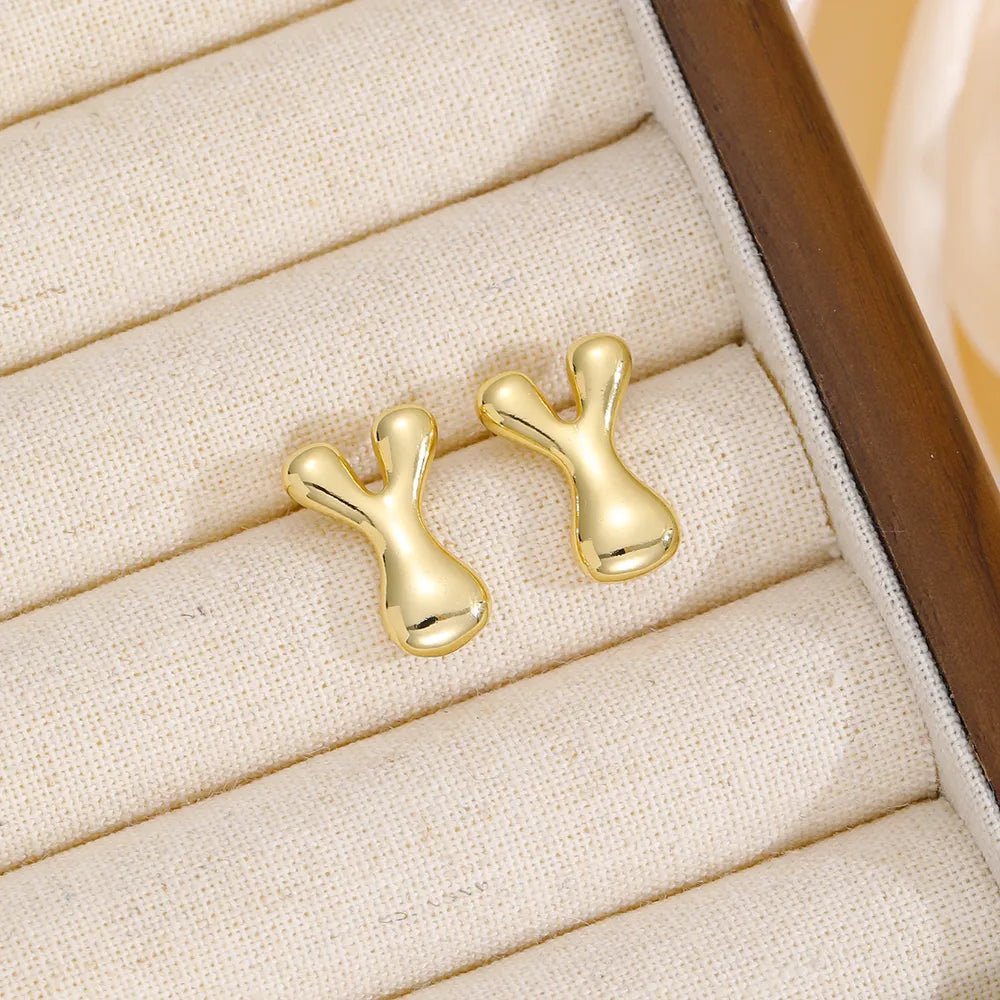 18K Gold - Plated Bubble Letter Stud Earrings - 926 West