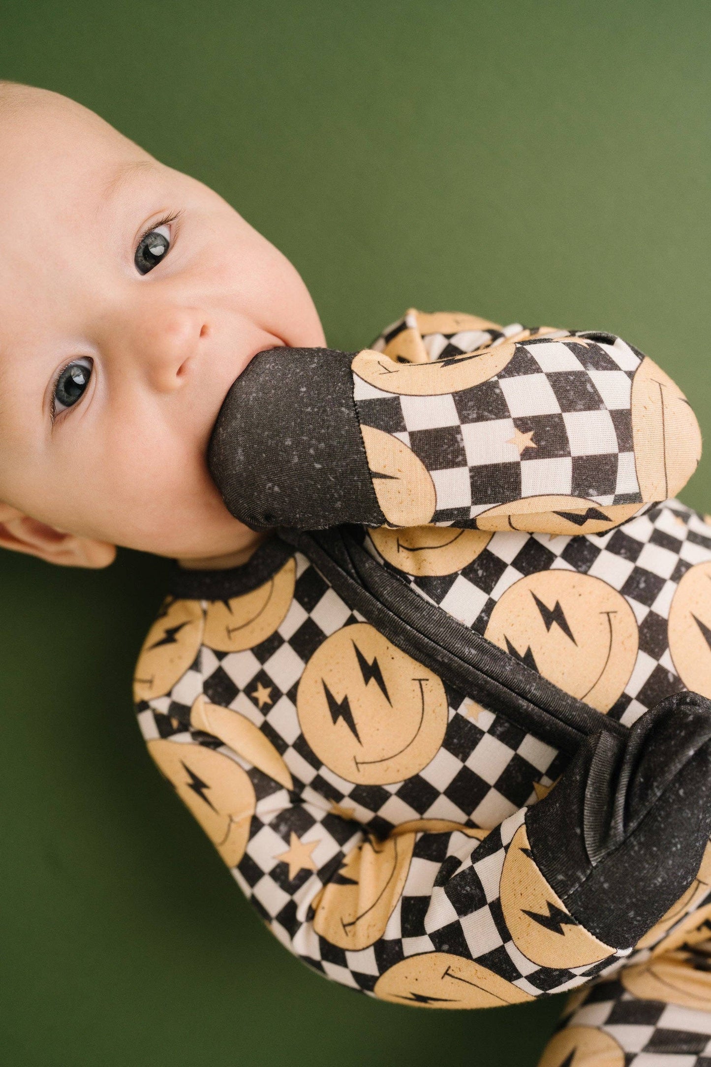 Lightning Checkered Smiley Bamboo Sleeper Emerson+Ivory