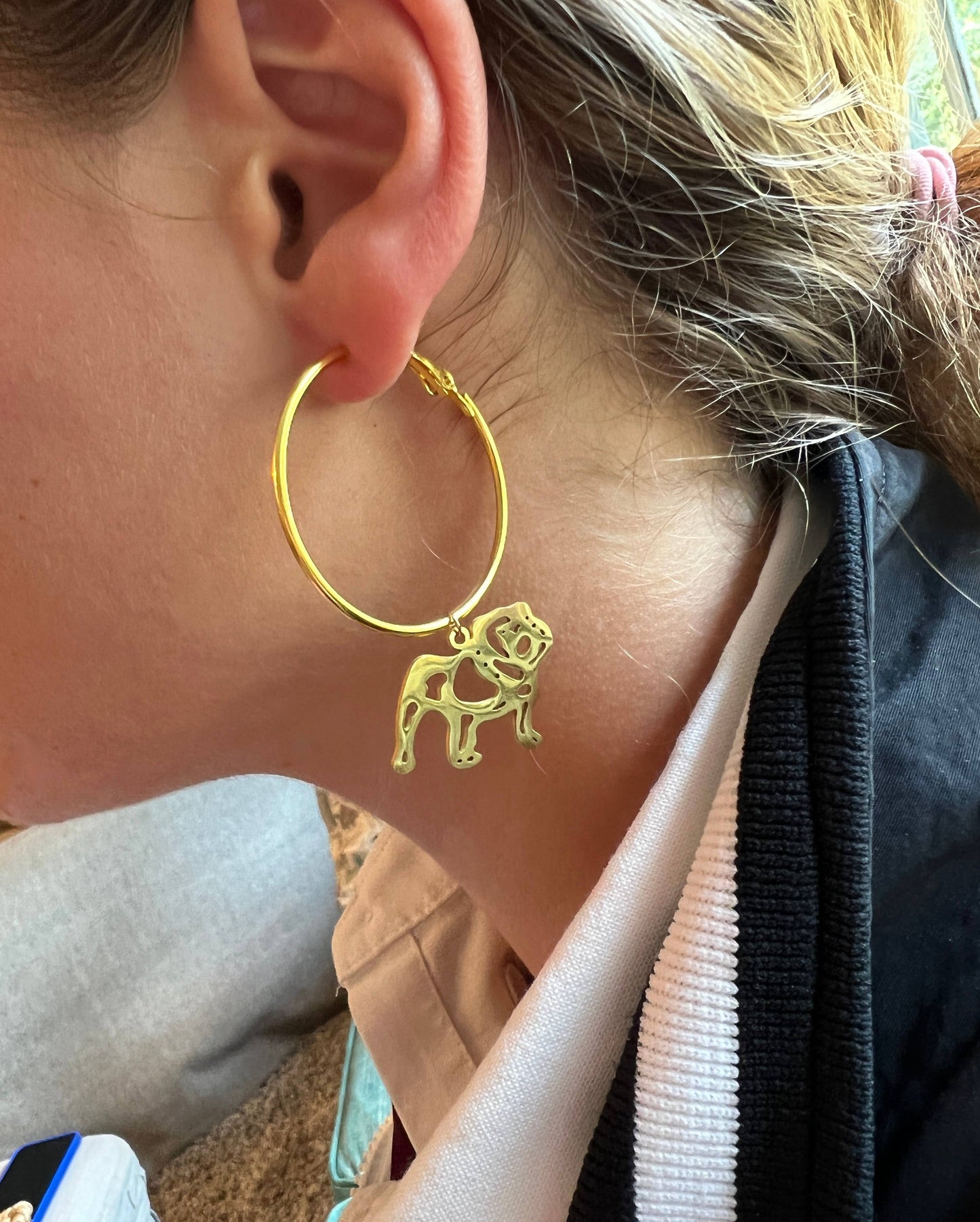 Bulldog Earrings-Gold Hoop Bulldog GameDay Earrings Steele Sloan Designs
