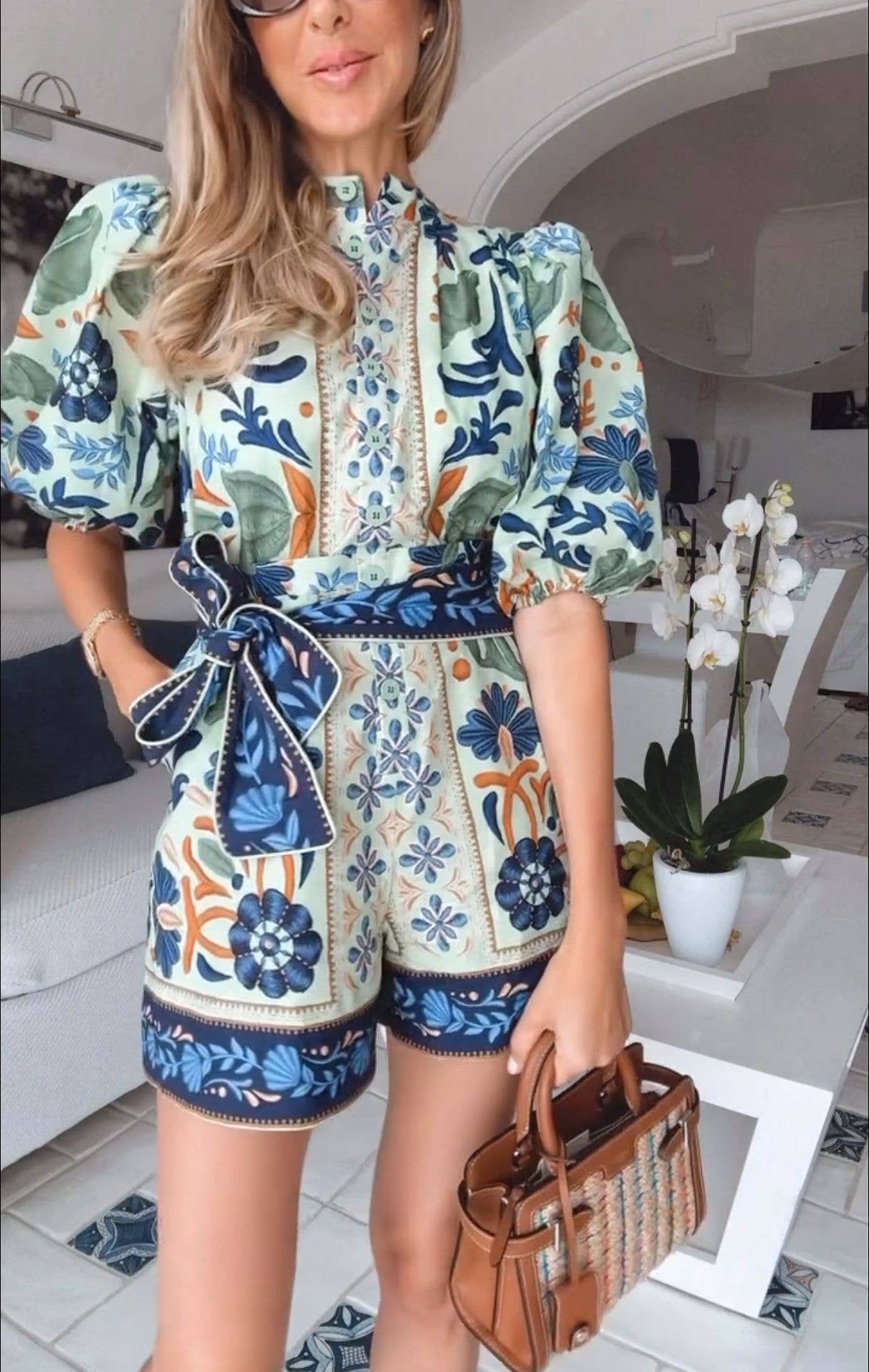 Marina Ocean-inspired Belted Romper
