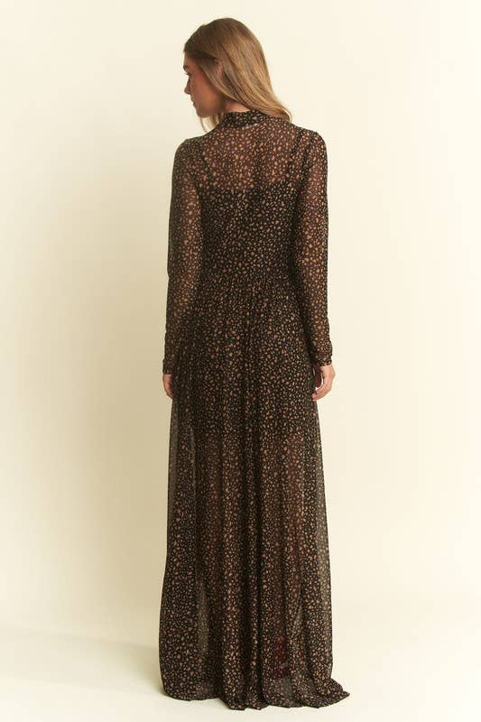 ANIMAL PRINT MESH MAXI DRESS