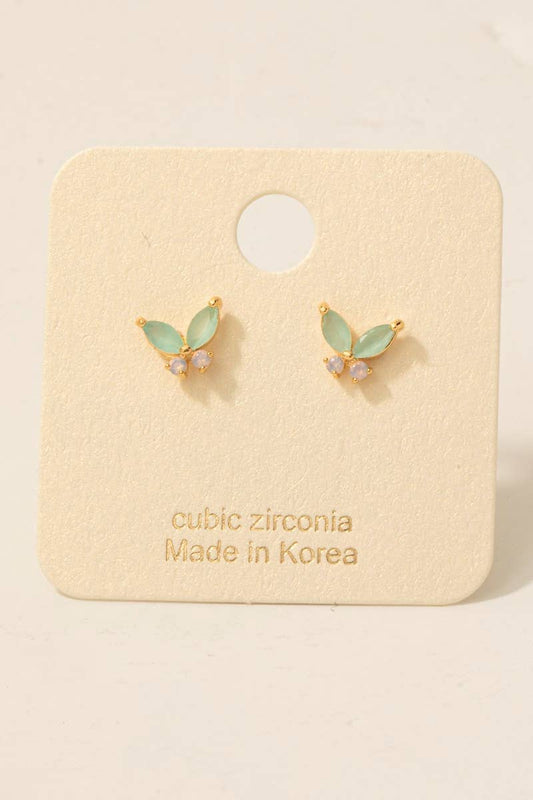 Gold Dipped Dainty Cz Butterfly Stud Earrings